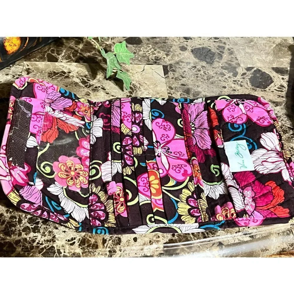 Vera Bradley Matching Wallet and Make up Bag, Cosmetic Pouch Brown Floral Print - Picture 3 of 5